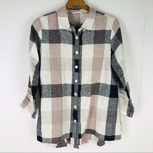 Soft Surroundings Plaid Carreaux Button Front Shirt